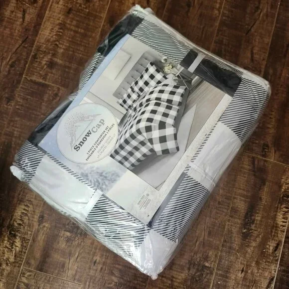 New Buffalo Plaid 3 Piece Black & White Comforter Bedding Set • DOUBLEQUEEN (DQ) - Picture 3 of 3